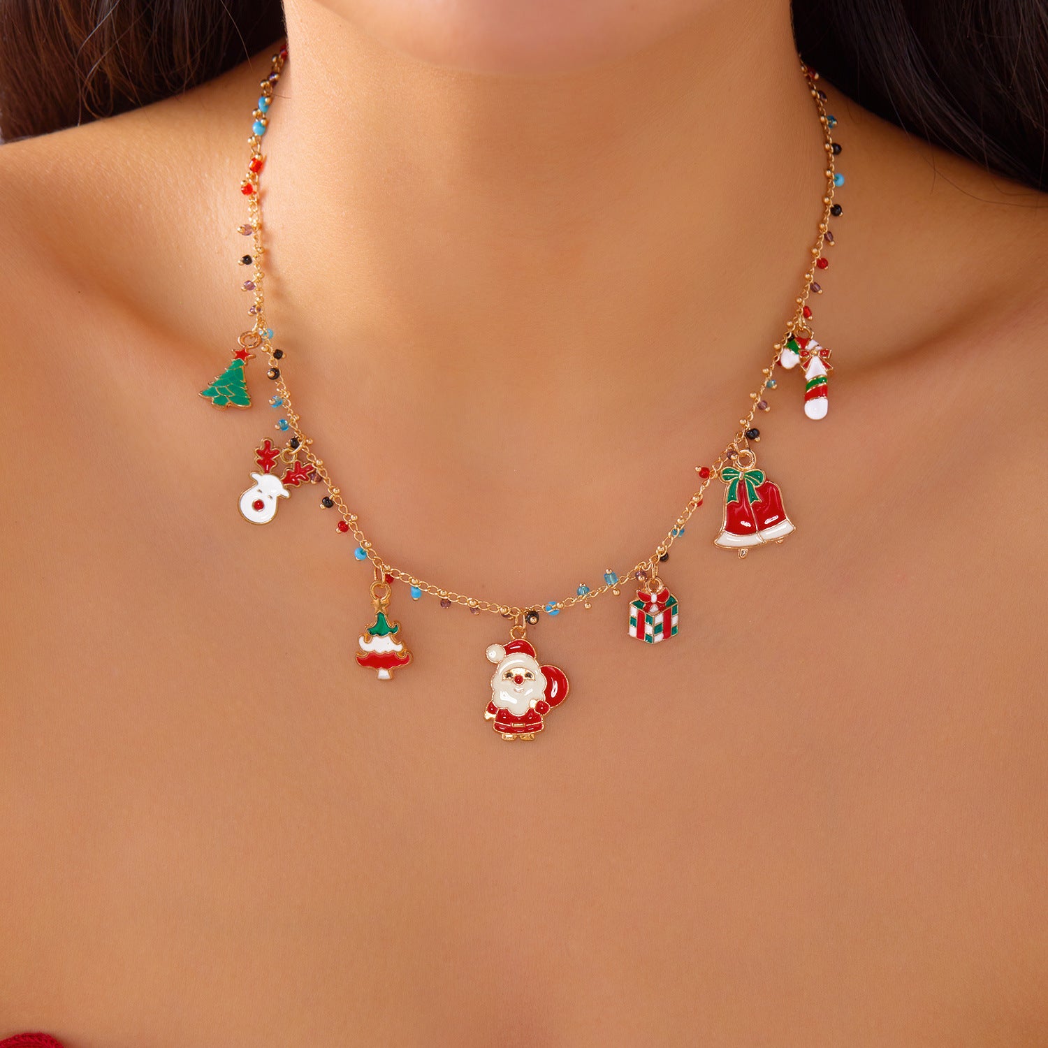Wholesale Christmas Party  Snowman Elk Colorful Necklace