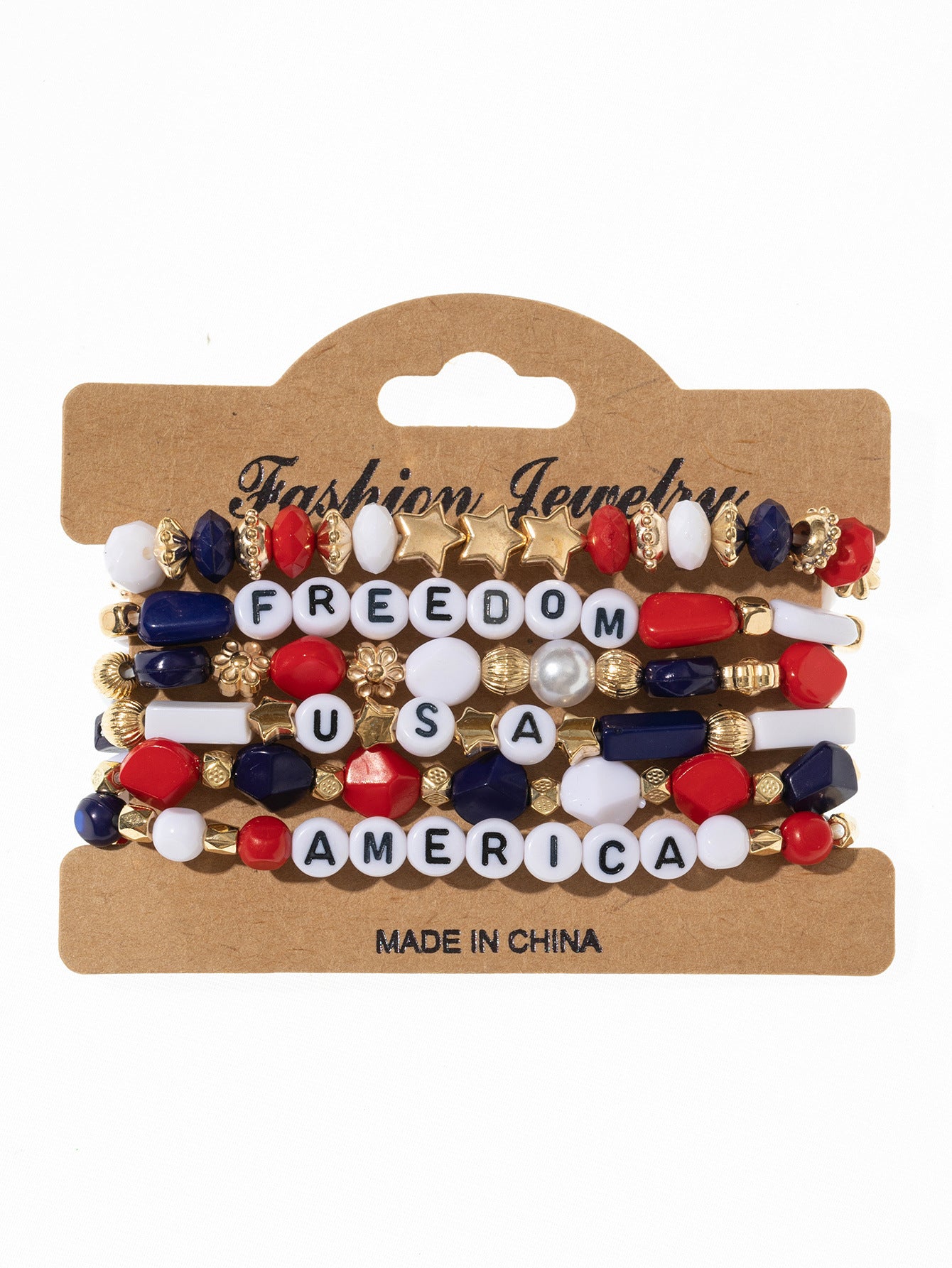Wholesale American Flag Independence Day Multi-layer Elastic Letter Beaded Bracelet ACC-BT-Xunru002