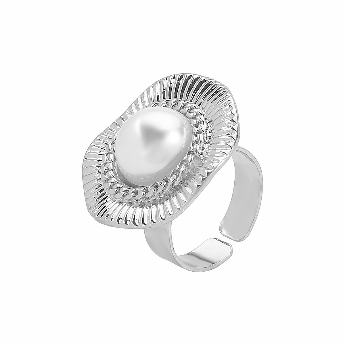 Wholesale Pleated Inlaid Pearl Earrings Ring Necklace Elegant Niche Geometric Alloy