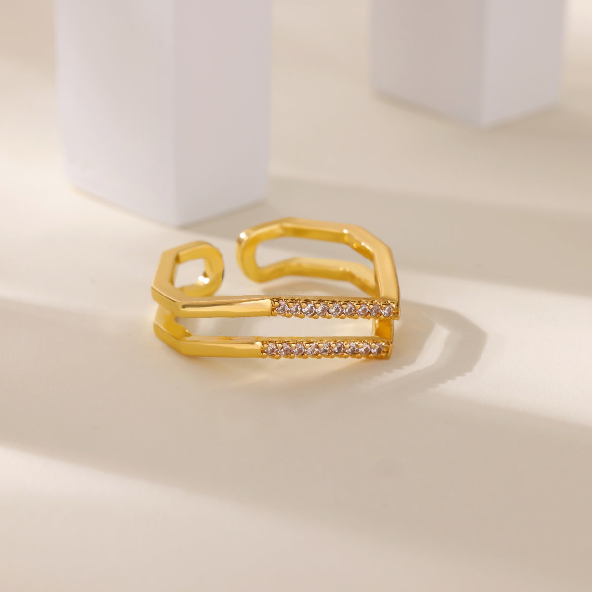 Wholesale Copper ring inlaid with colorful cubic zirconia in a butterfly and flower design