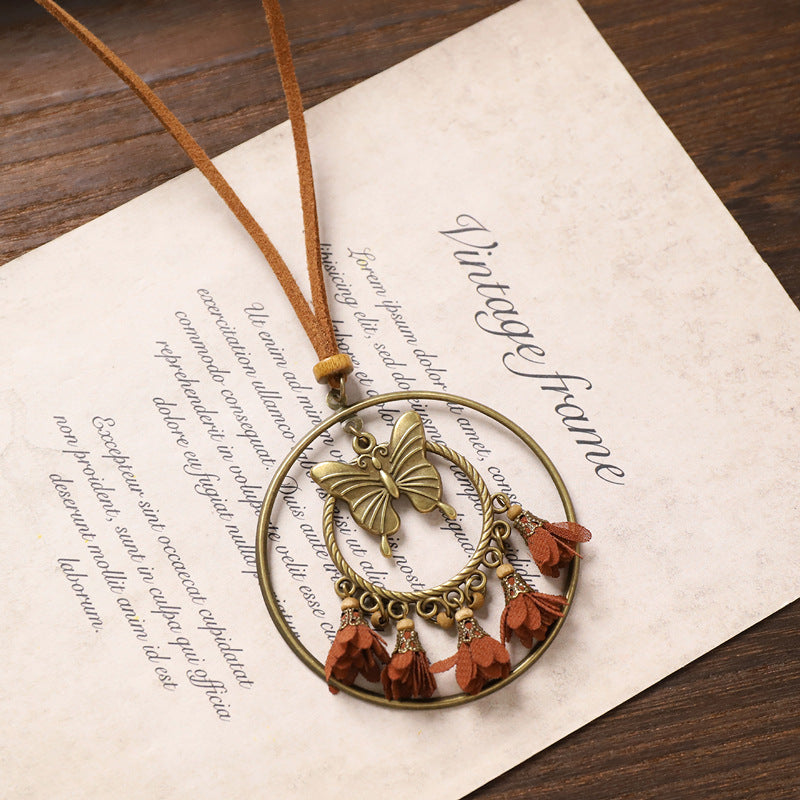Wholesale Bohemian Vintage Long Tassel Necklace,  Handwoven Mixed Material Pendant,  Chic Jewelry Accessory for Women