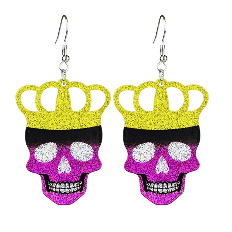 Wholesale 2 Pairs/pack Halloween Shiny Crown Skull Cherry Acrylic Earrings ACC-ES-HY143