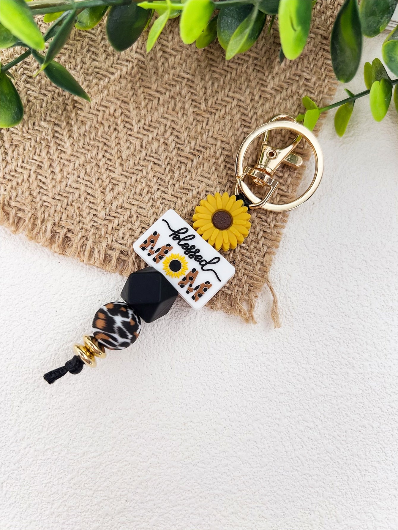 Wholesale Mother's Day Leopard Print Silicone Beaded Keychain ACC-KC-JiuYa005