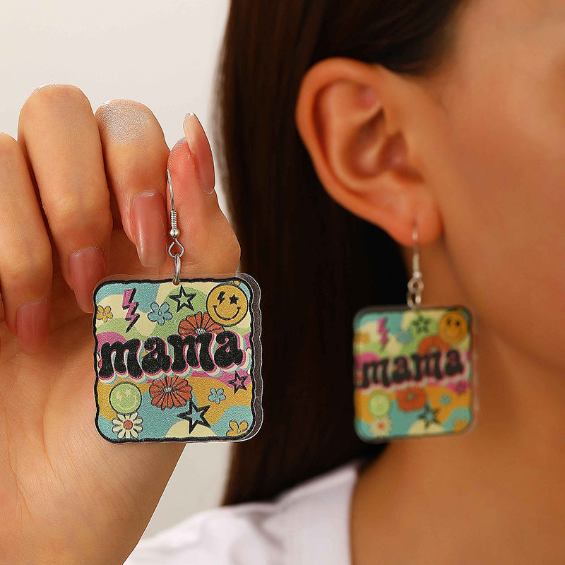 Wholesale pastoral style color letters MAMA personality acrylic earrings