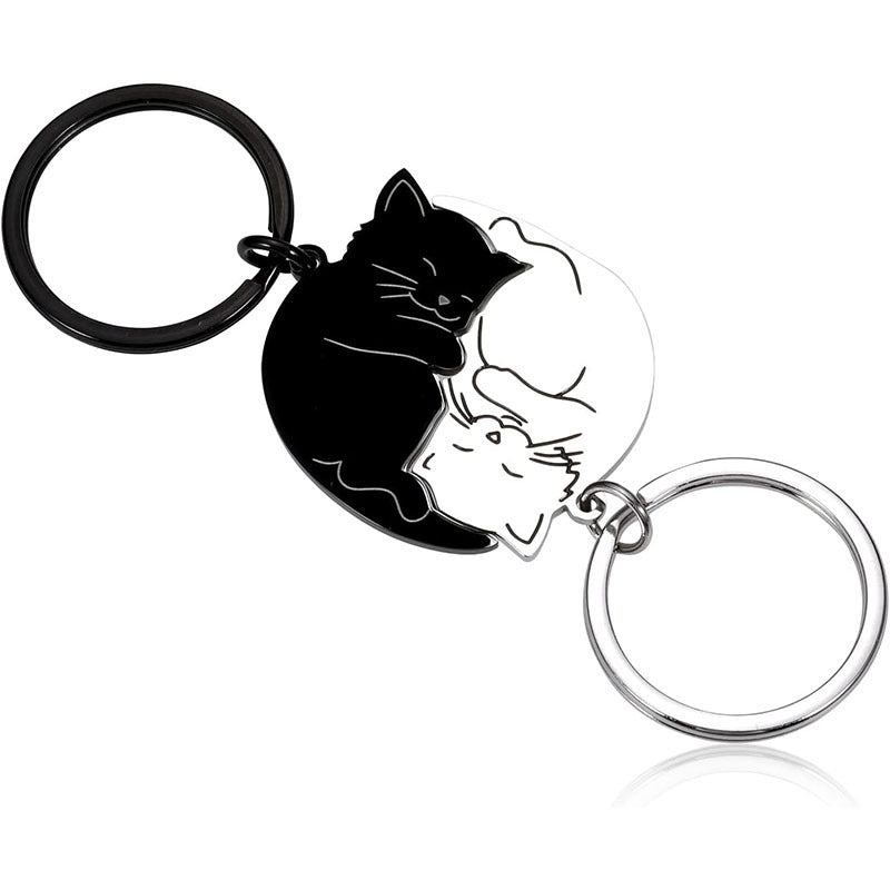 Wholesale Creative Cute Cartoon Black and White Cat Titanium Steel Keychain ACC-KC-Chuno001