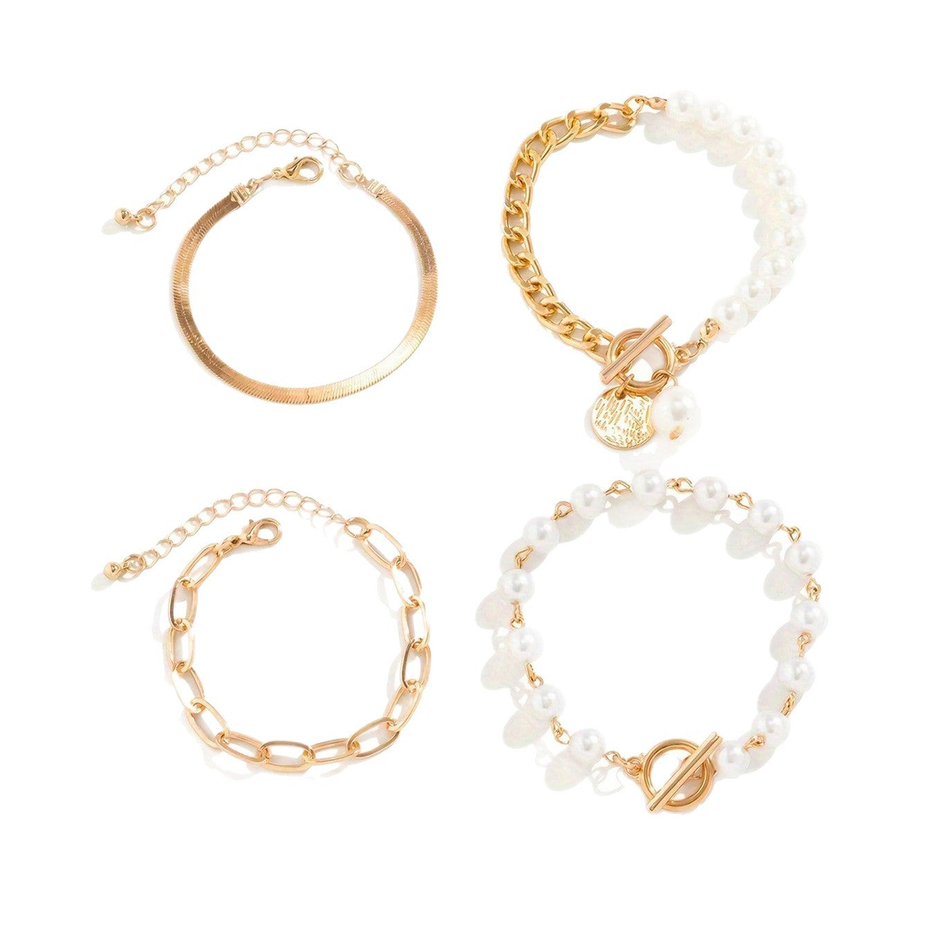 Wholesale Trendy Pearl Multi-Layer Bracelet Set Gold OT Clasp Jewelry Accessory