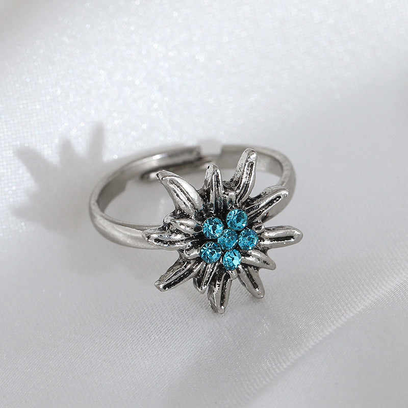 Wholesale Vintage Snow Velvet Flower Ring for Women,  Stylish Rhinestone Cluster Jewelry Accessory Gift