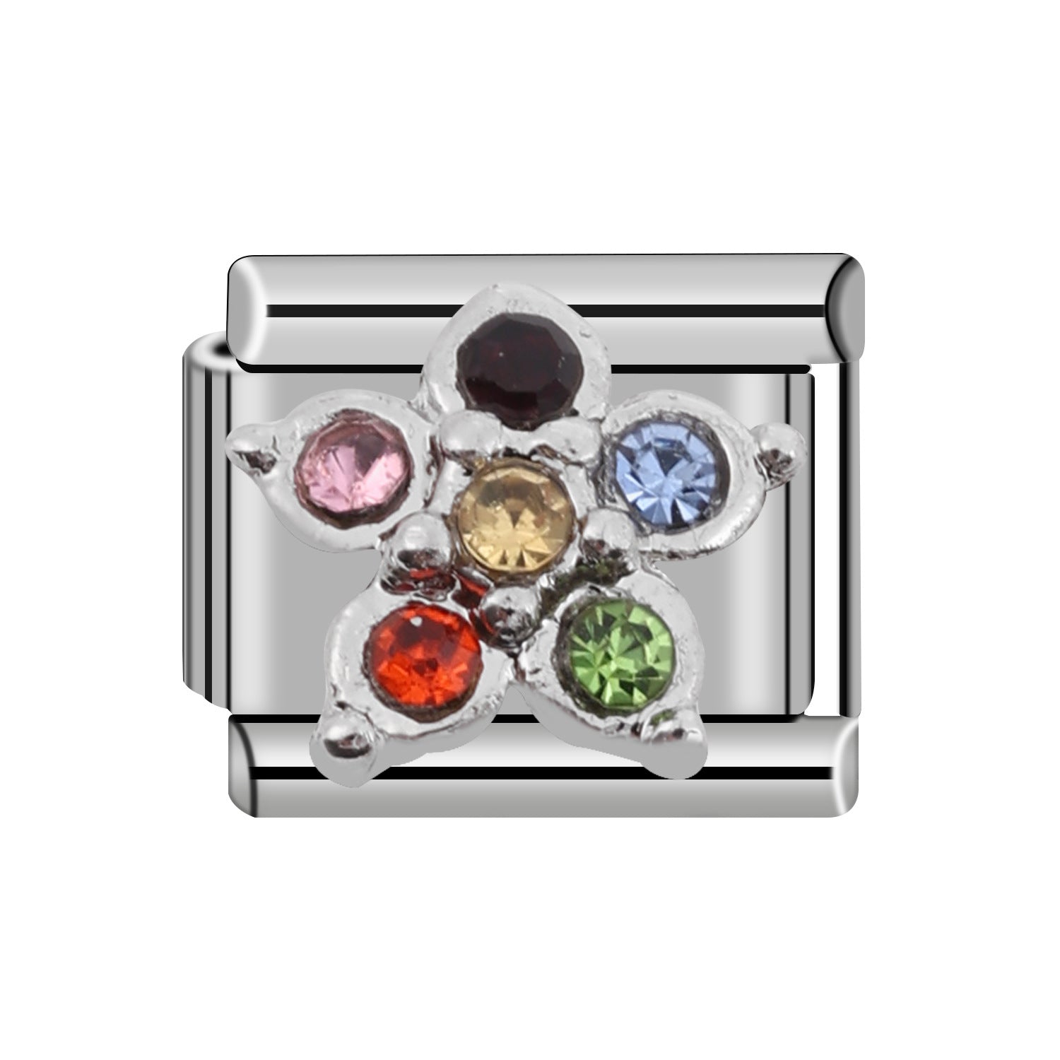 Wholesale 10pcs Italian Charm Bracelet 9mm DIY Splicing Removable Flower Round Gem Element Stainless Steel Composable Bracelet