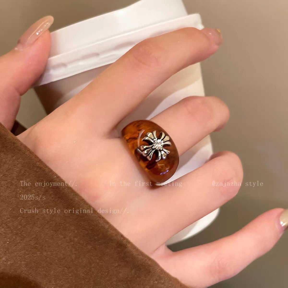 Wholesale Trendy Flower Ring Enamel Alloy Electroplated Fashion Jewelry Accessory for Boutique Resale
