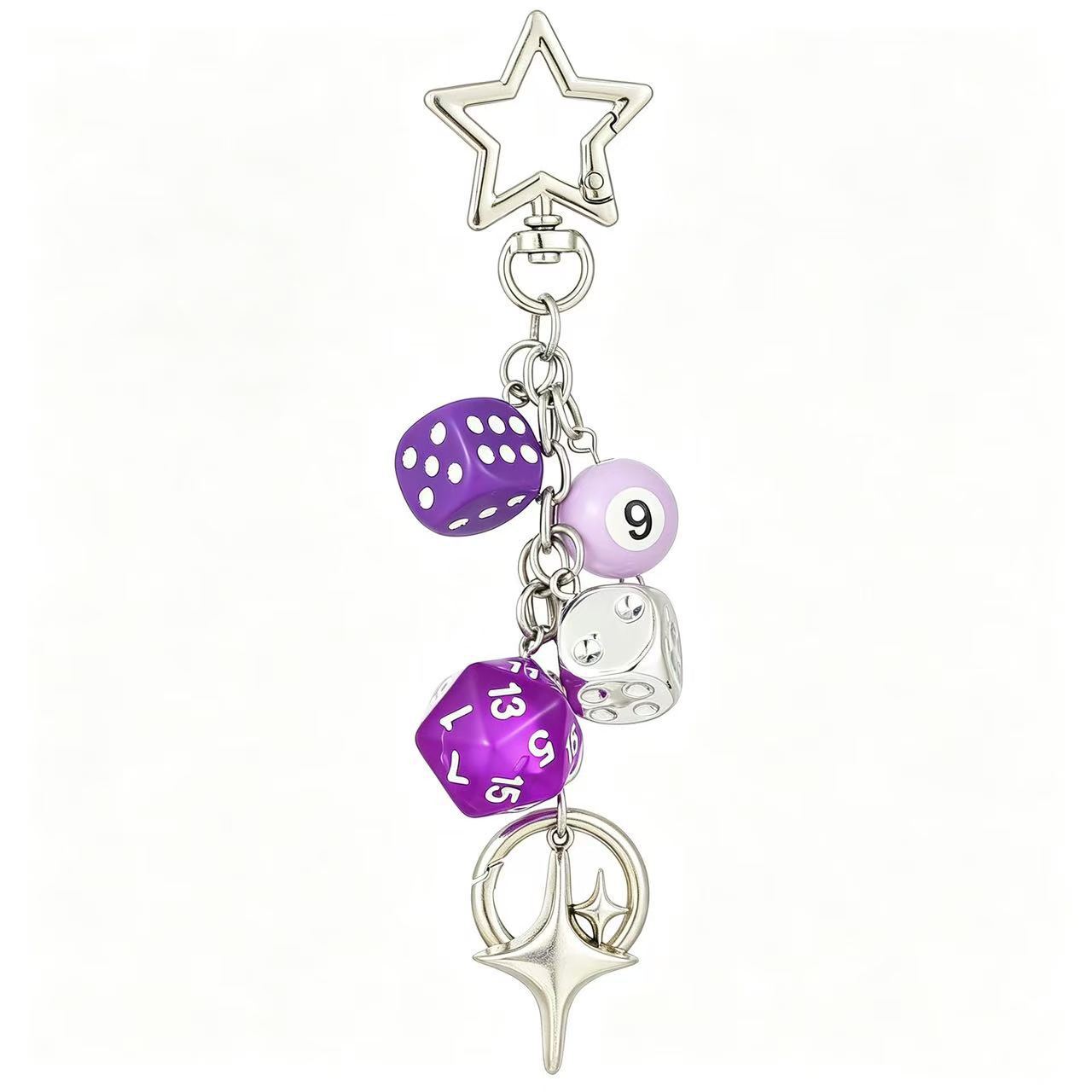 Wholesale Stylish Lucky Dice Star Pendant Keychain Alloy Pink Jewelry Accessory For Resale