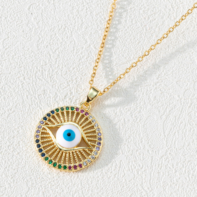 Wholesale Bohemian Evil Eye Pendant Necklace Copper Zircon Drop Oil Fashion Accessory Boutique Resale