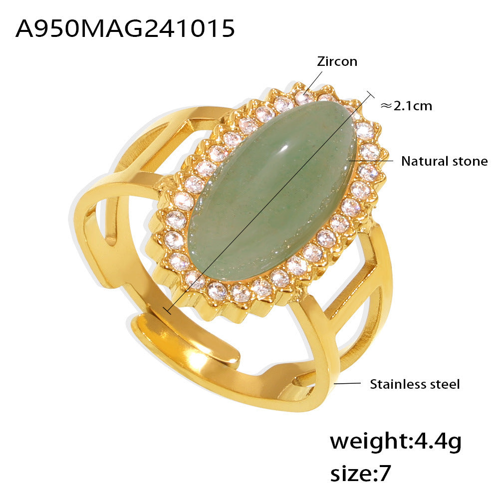 Wholesale Titanium Steel 3A zircon inlaid natural stone open ring