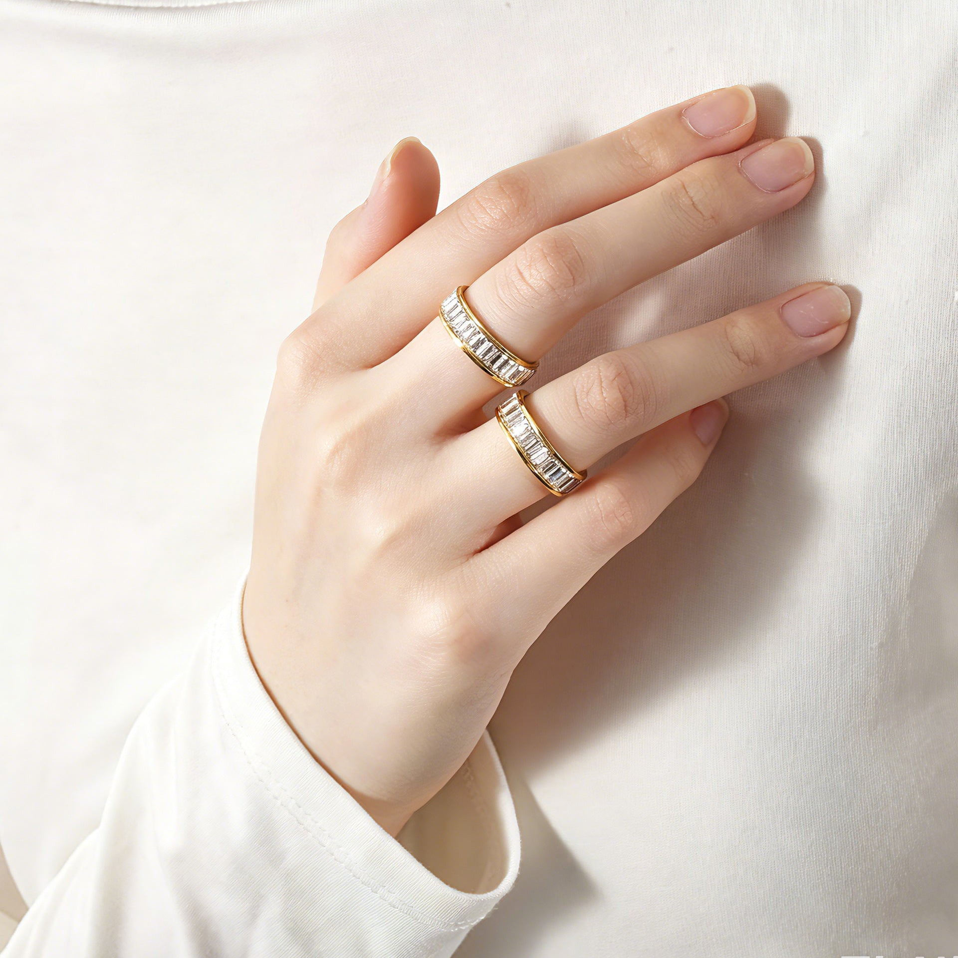 Wholesale Geometric Gold Plated Stainless Steel Ins Style Zircon Ring - Fashion Accessory Gift
