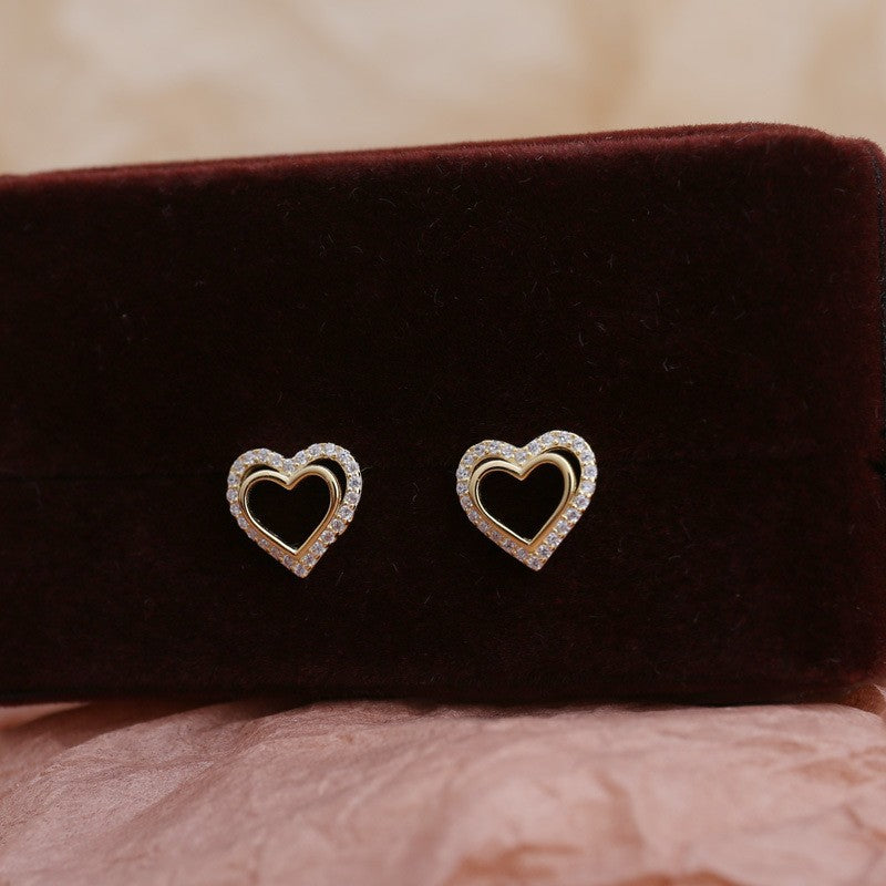 Wholesale S925 Sterling Silver Hollow Double-layer Love Earrings