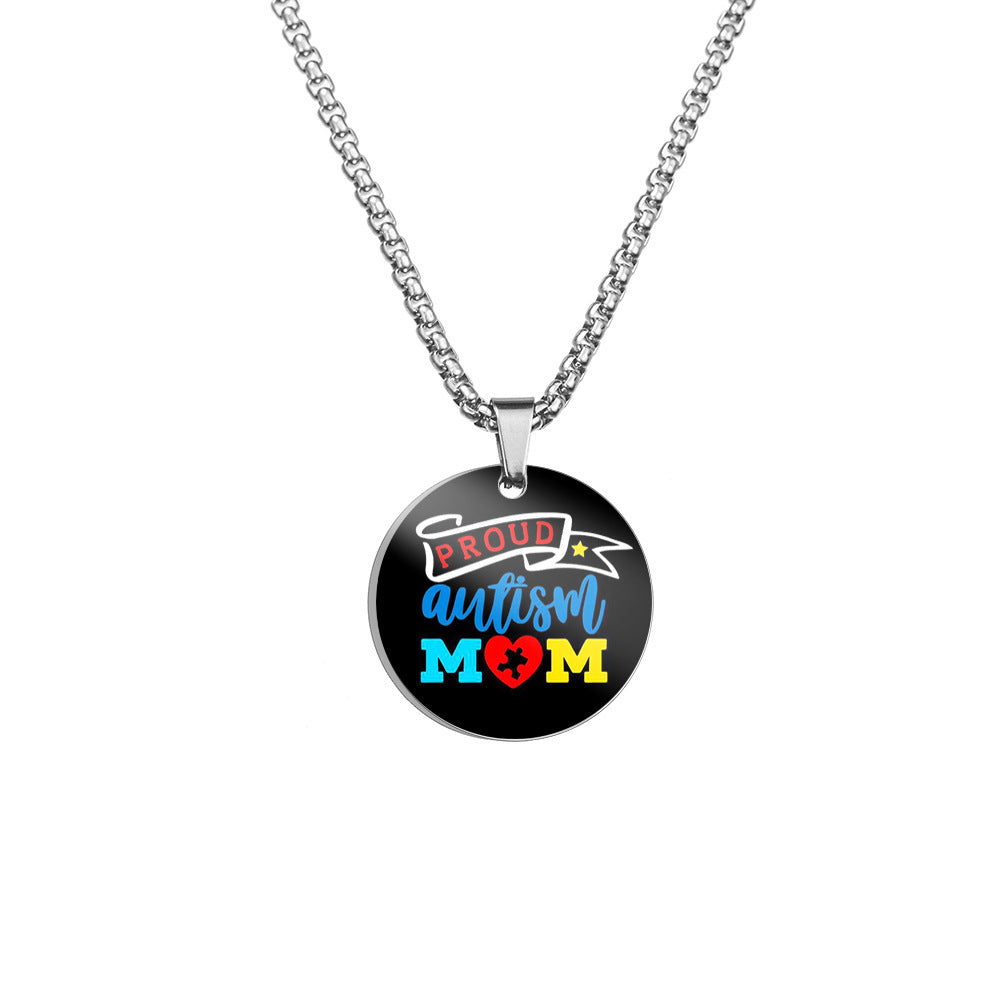 Wholesale Autism MOM Color Printed Pendant Stainless Steel Necklace Mother's Day ACC-NE-HuanYu002