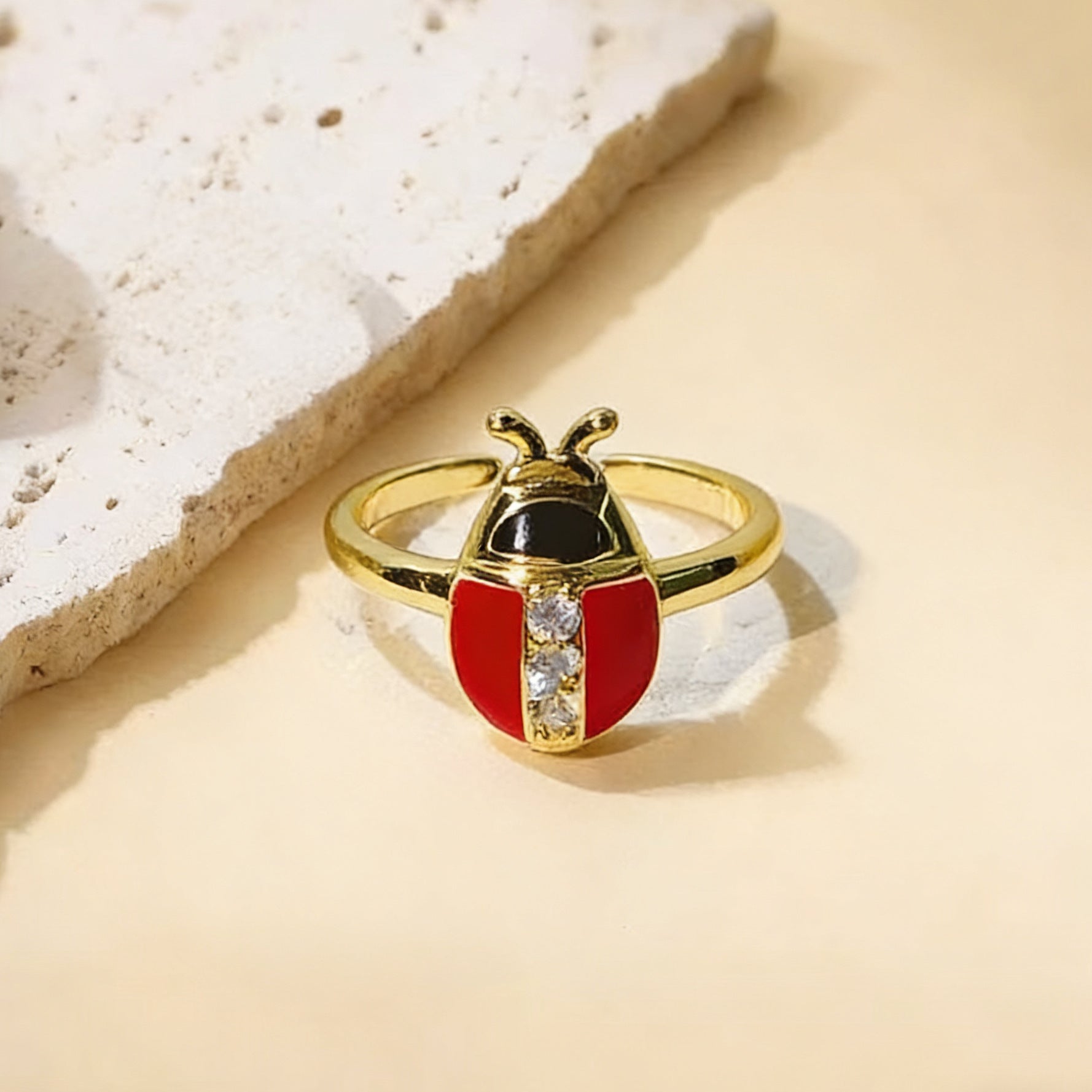 Wholesale Colorful Enamel Ladybug Ring Adjustable Open Insect Design Jewelry Accessory for Everyday Wear
