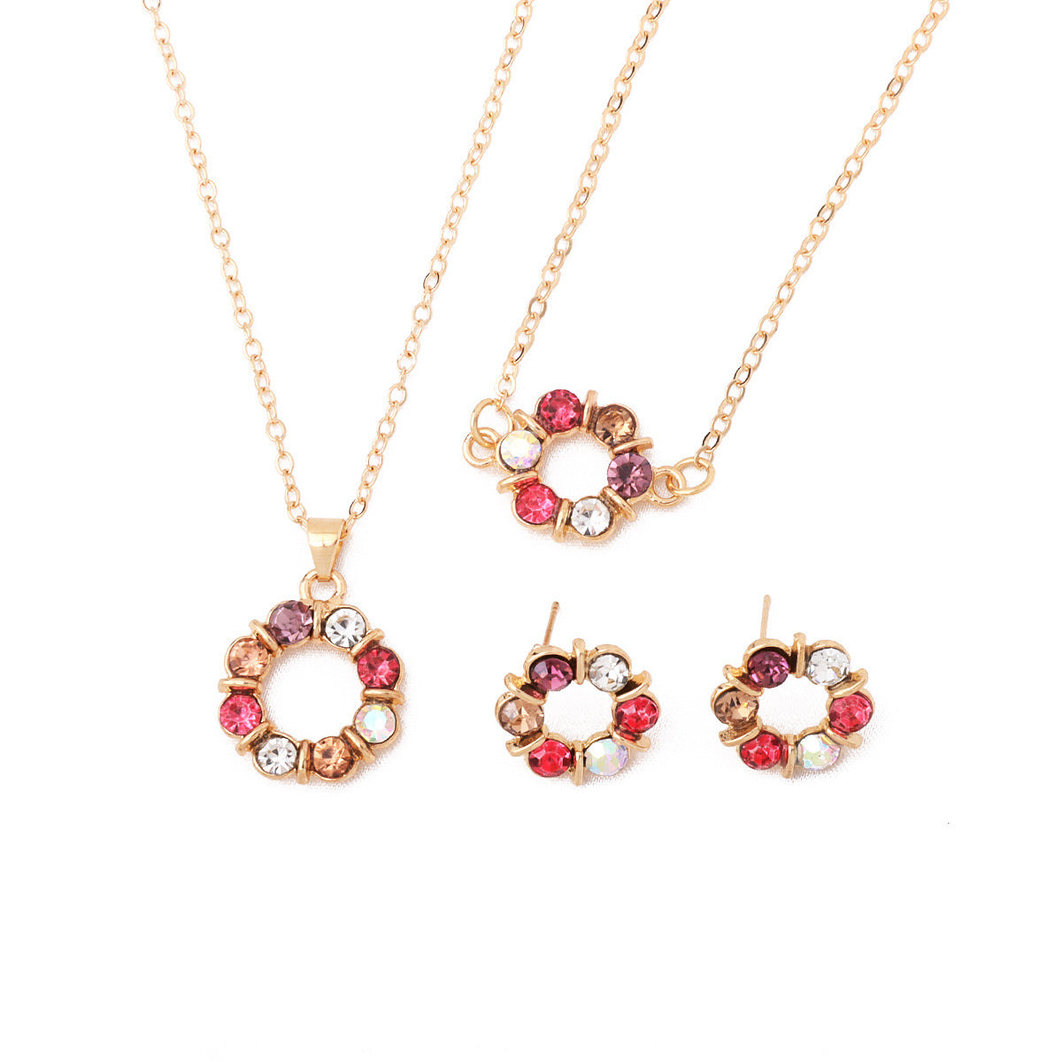 Wholesale  colored gemstone diamond necklace pendant bracelet earrings 3-piece set