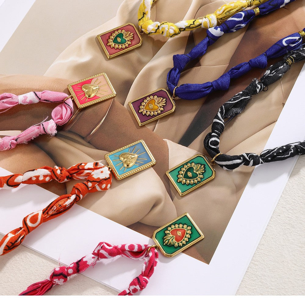 Wholesale titanium steel leopard print fabric necklace