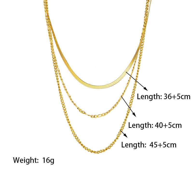 Wholesale Titanium Steel Necklace Three-layer Chain Necklace 18K Gold Plated Necklace ACC-NE-Tais005