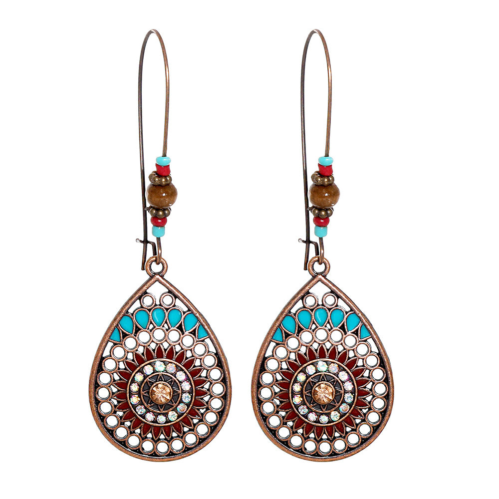 Wholesale Retro Ethnic Tassel Earrings Alloy Oil Drop Jewelry Accessory