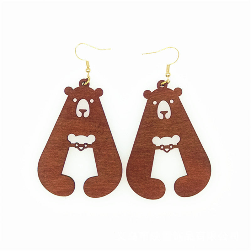 Wholesale Cute Cartoon Fun Bear Hug Earrings Wood Hollow Earrings ACC-ES-Yinx008