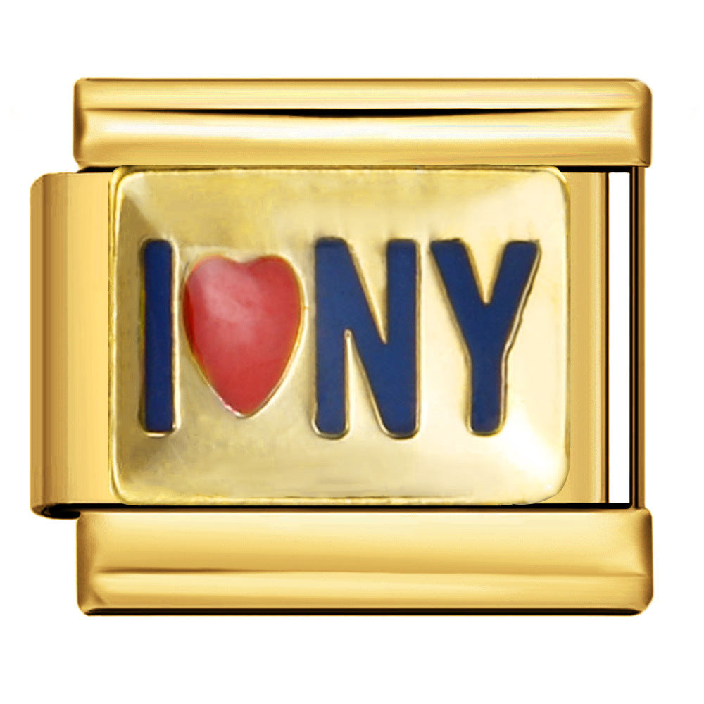 Wholesale   Italian Charm Bracelet 9mm DIY gold-plated oil-spliced Creative Stainless Steel Composable Bracelet