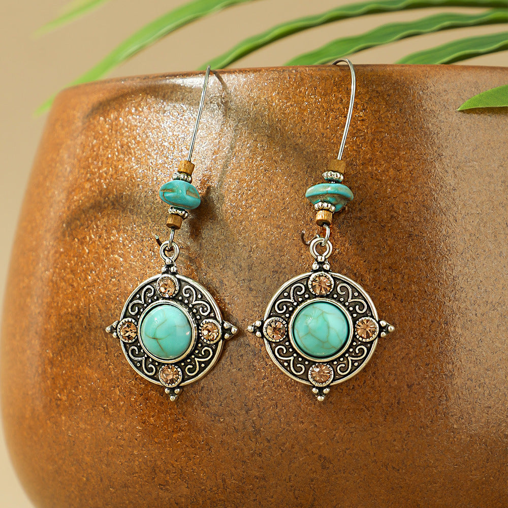 Wholesale Retro Bohemian Turquoise Alloy Earrings Party Wear Fashion Accessory