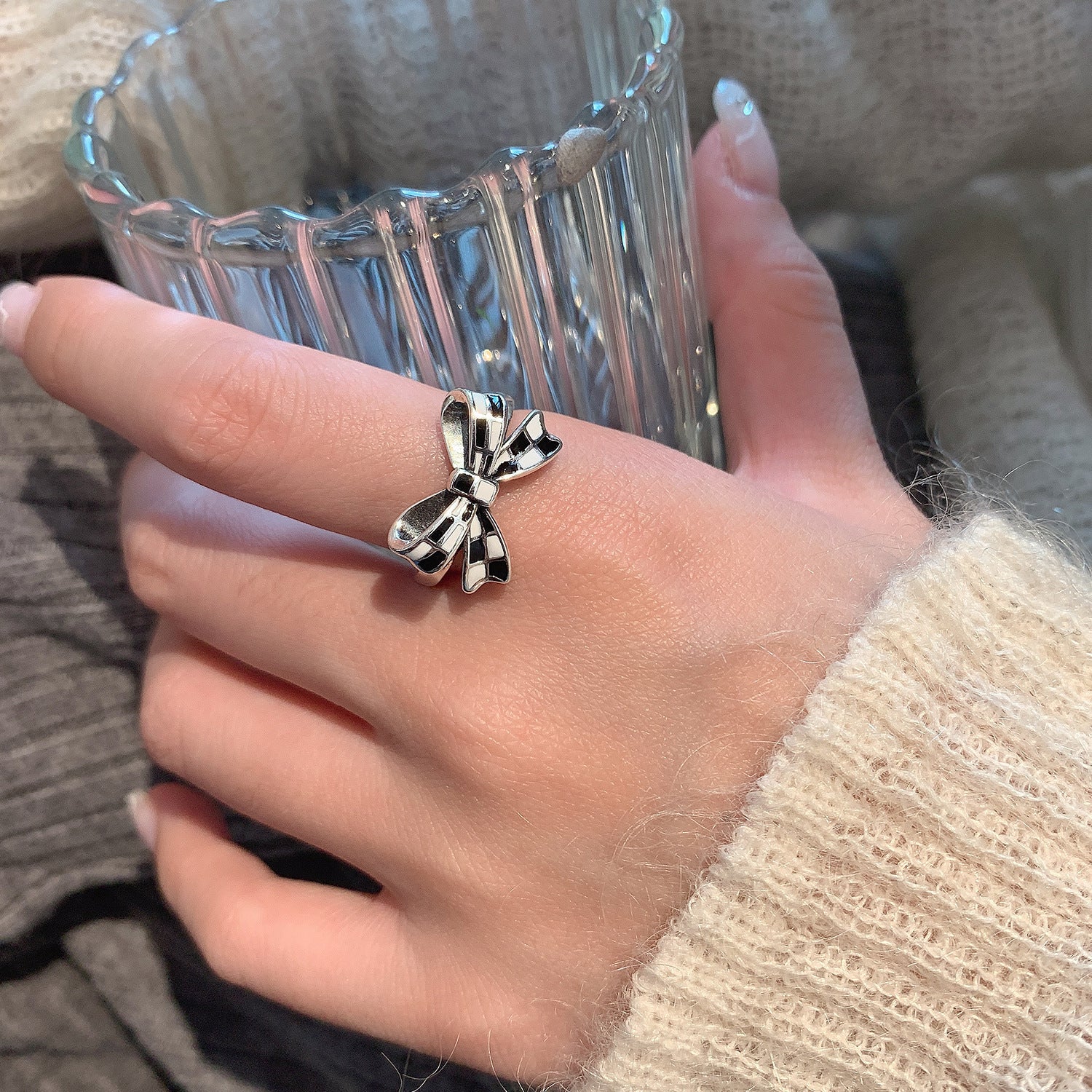 Wholesale 925 Silver Bow Ring Open Ring