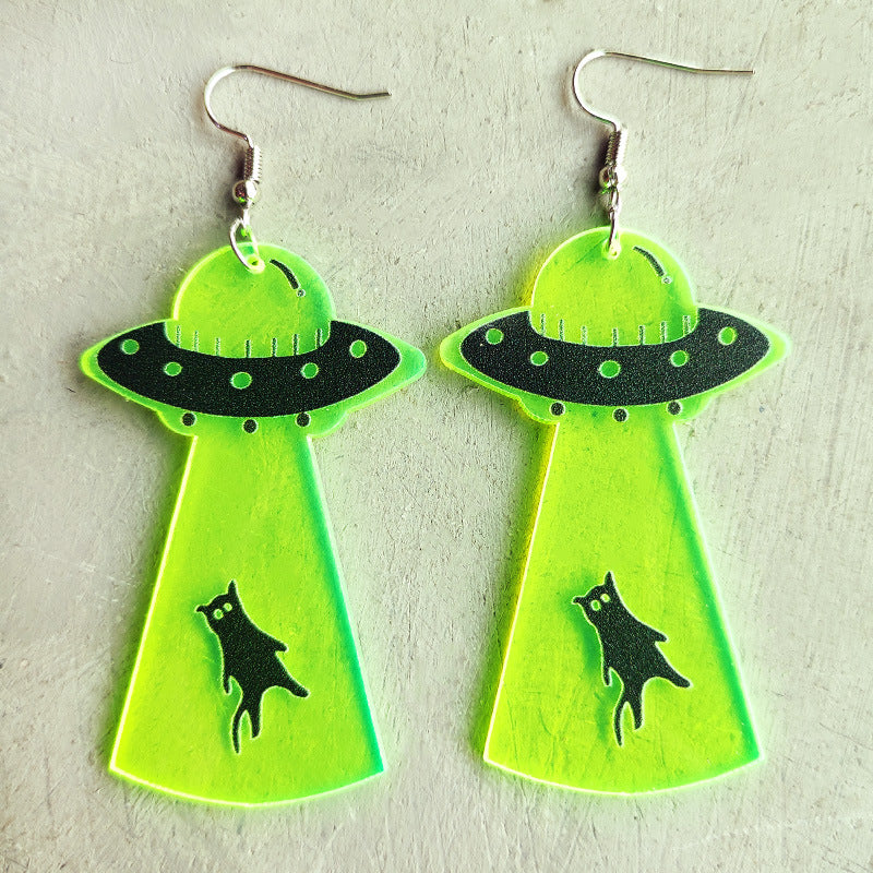 Wholesale 2 Pairs/Pack Halloween Skull Alien UFO Fluorescent Acrylic Earrings ACC-ES-HY168