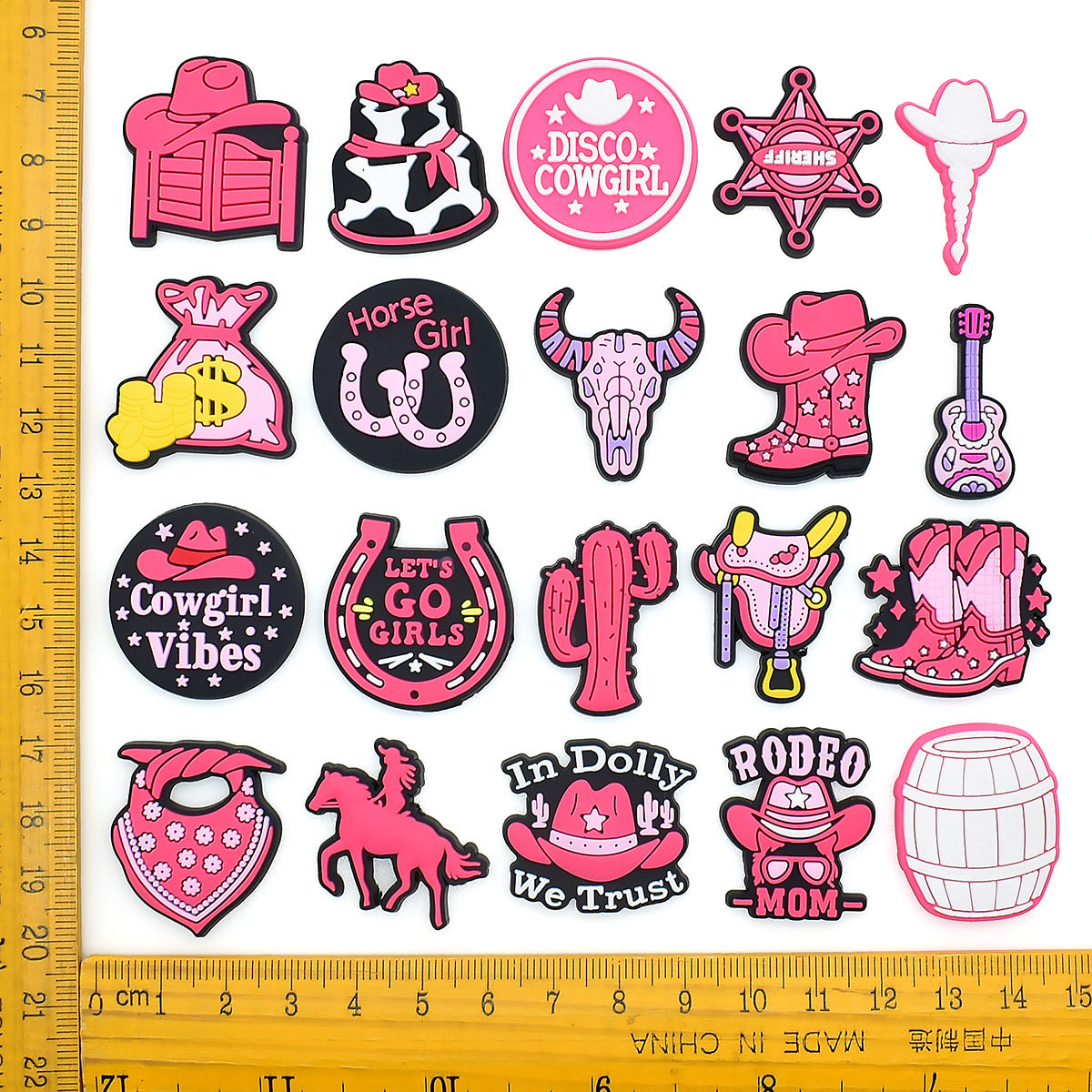 Wholesale Chic Pink Cowgirl Shoe Charms PVC Soft Rubber DIY Garden Shoe Decor