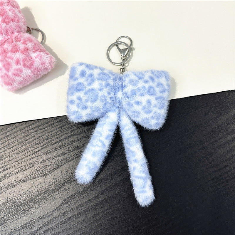 Wholesale Plush Bow Keychain Leopard Print Korean Cute Bag Charm Boutique Resale