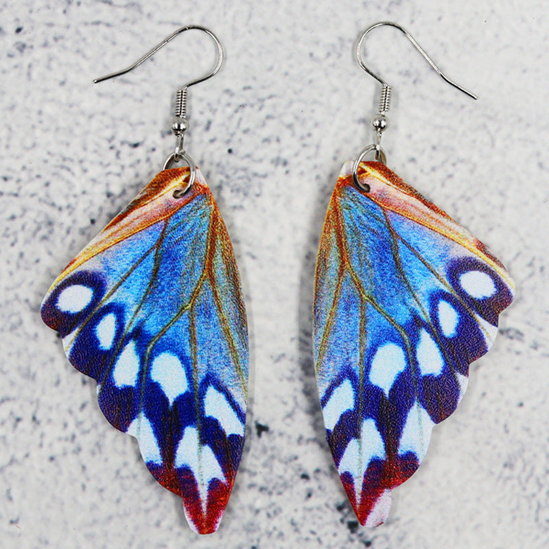 Wholesale Butterfly Leather Wing Pattern Symmetrical Double Sided Print Earrings ACC-ES-Mijun002
