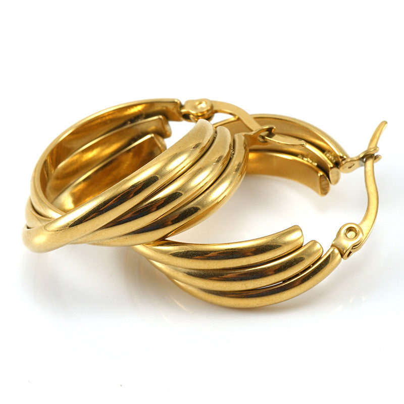 Wholesale  18K Titanium Steel  Multi-layer Earrings