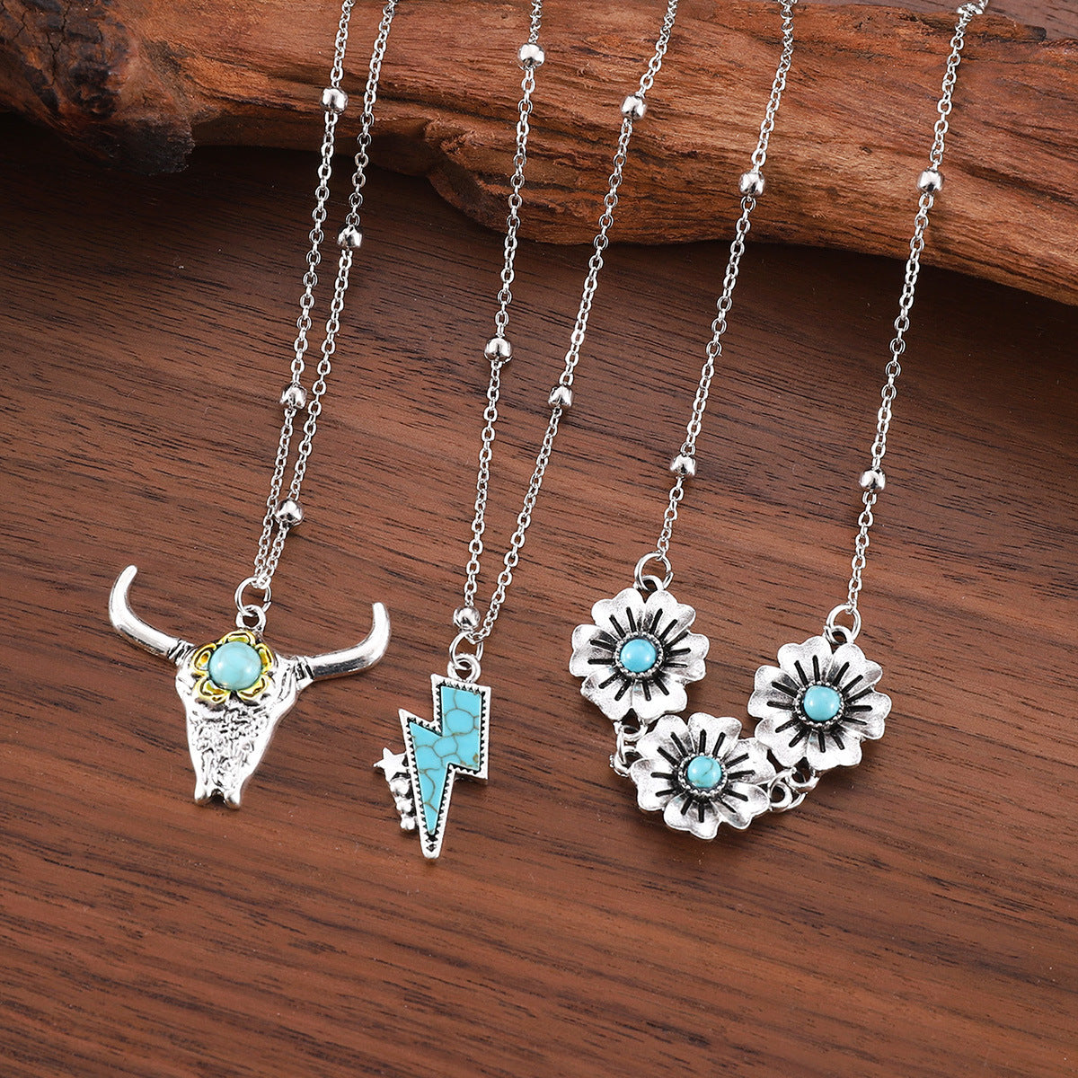 Wholesale Western cowboy retro ethnic style turquoise alloy bull head combat boots hat necklace