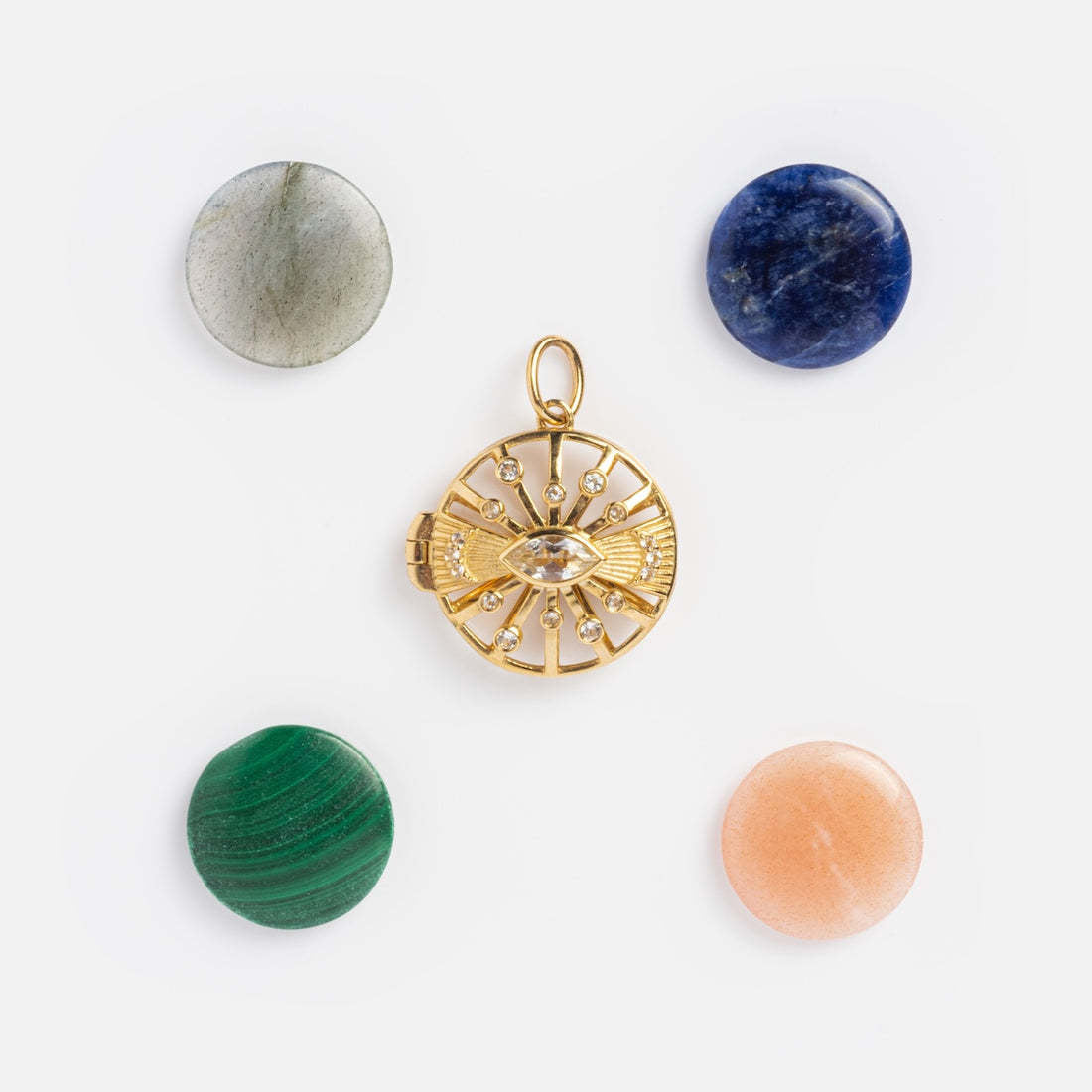 Wholesale Natural Stone Round Heart Opening Necklace