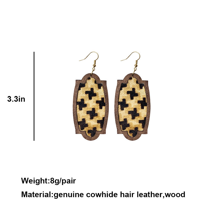 Wholesale 3PCS of wooden leopard print leather earrings