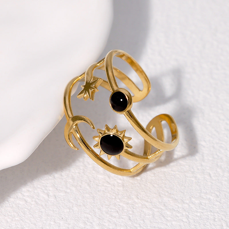 Wholesale Black Star Moon Sun Adjustable Ring Stainless Steel Open Index Ring Trendy Fashion Jewelry Accessory Boutique Gift