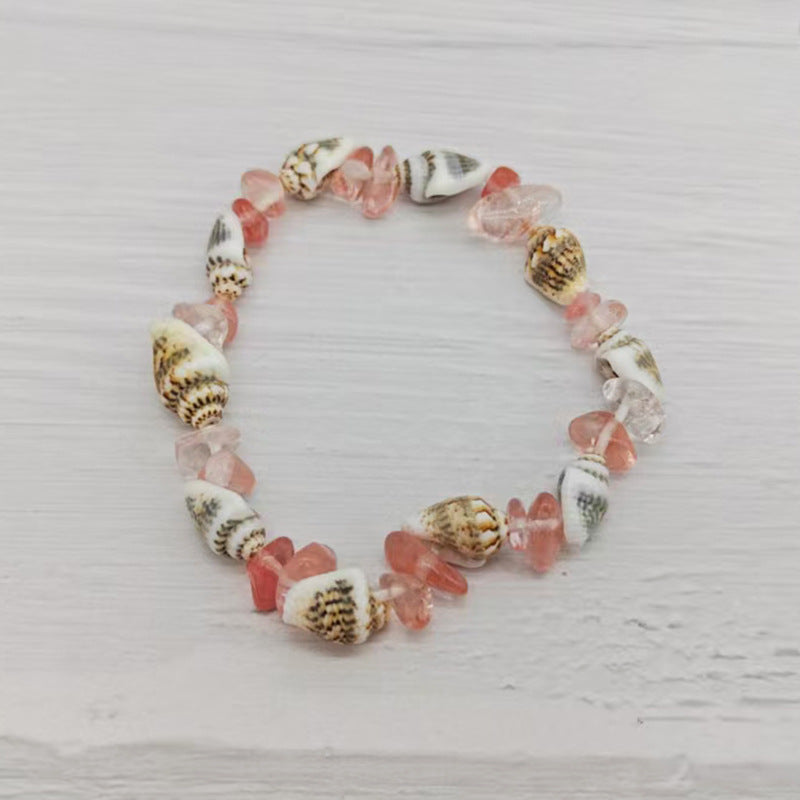Wholesale Natural Stone Shell Bead Bracelet Quartz Amethyst Strawberry Crystal Gift
