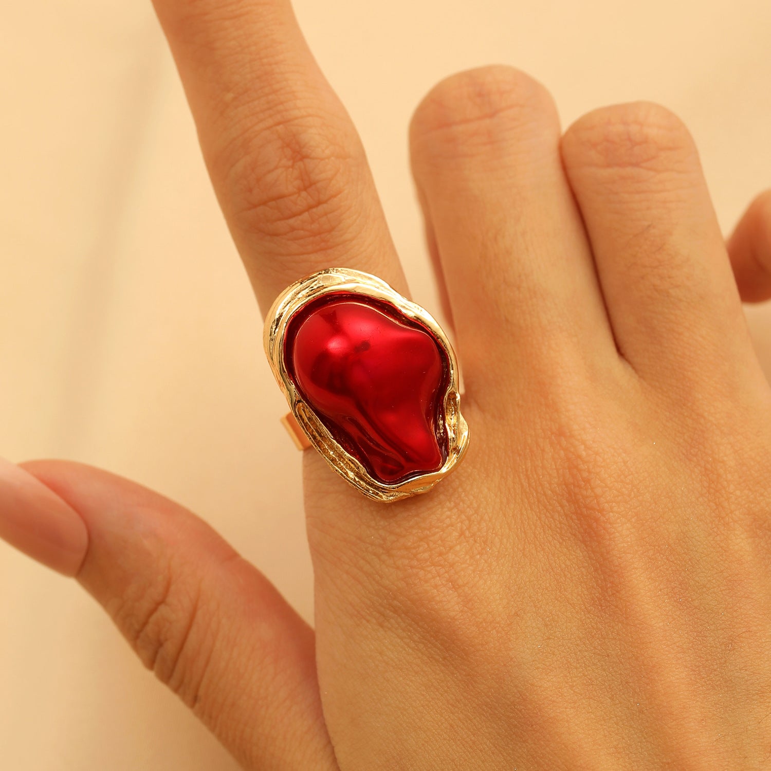 Wholesale Stylish Baroque Imitation Pearl Open Ring For Women Geometric Irregular Gold Tone Boutique Resale Jewelry Accessory