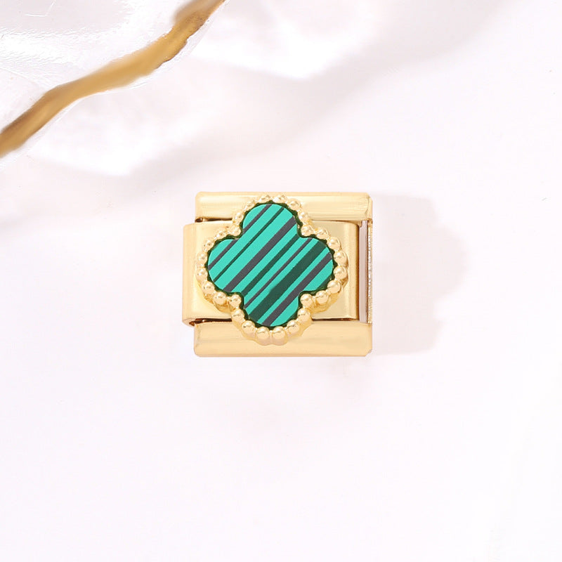 Wholesale 10pcs Italian Charm Bracelet 9mm DIY Splicing Removable Black Pink Four Leaf Clover Stainless Steel Composable Bracelet