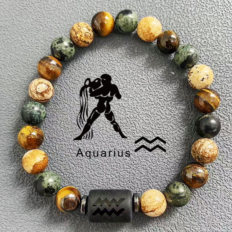 Wholesale 2pcs Zodiac Obsidian Natural Tiger Eye Stone Men's Beaded Bracelets ACC-BT-Xinc001