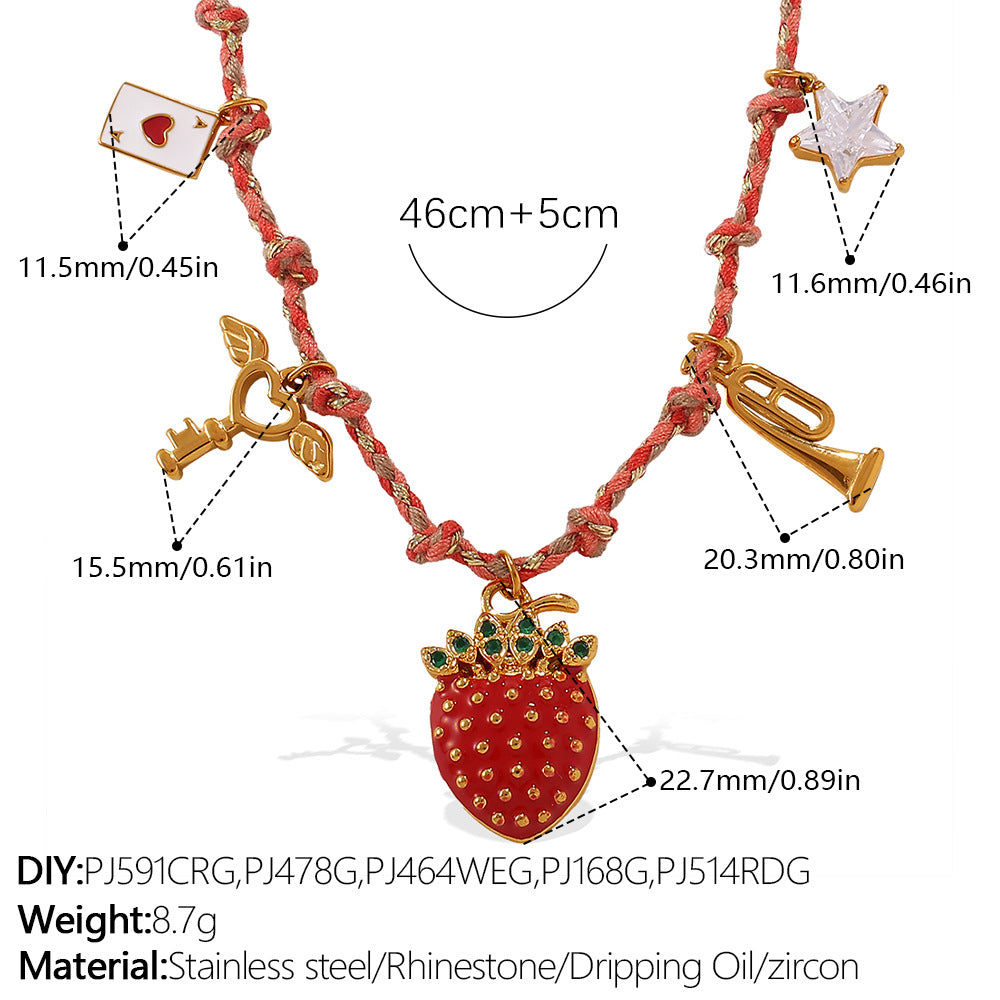 Wholesale DIY Pendant Bracelet Necklace Set — 18K Gold-Plated Stainless Steel — Strawberry &  Cherry Jewelry for Women