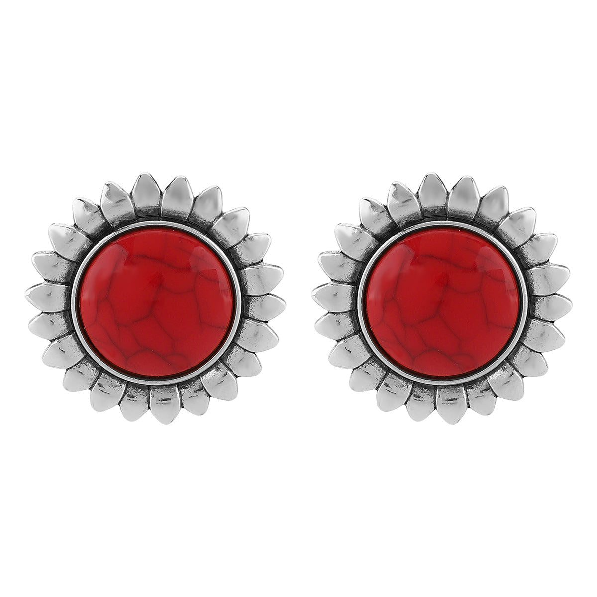 Wholesale  round turquoise inlaid flowers metal earrings collar light luxury necklace stud earrings