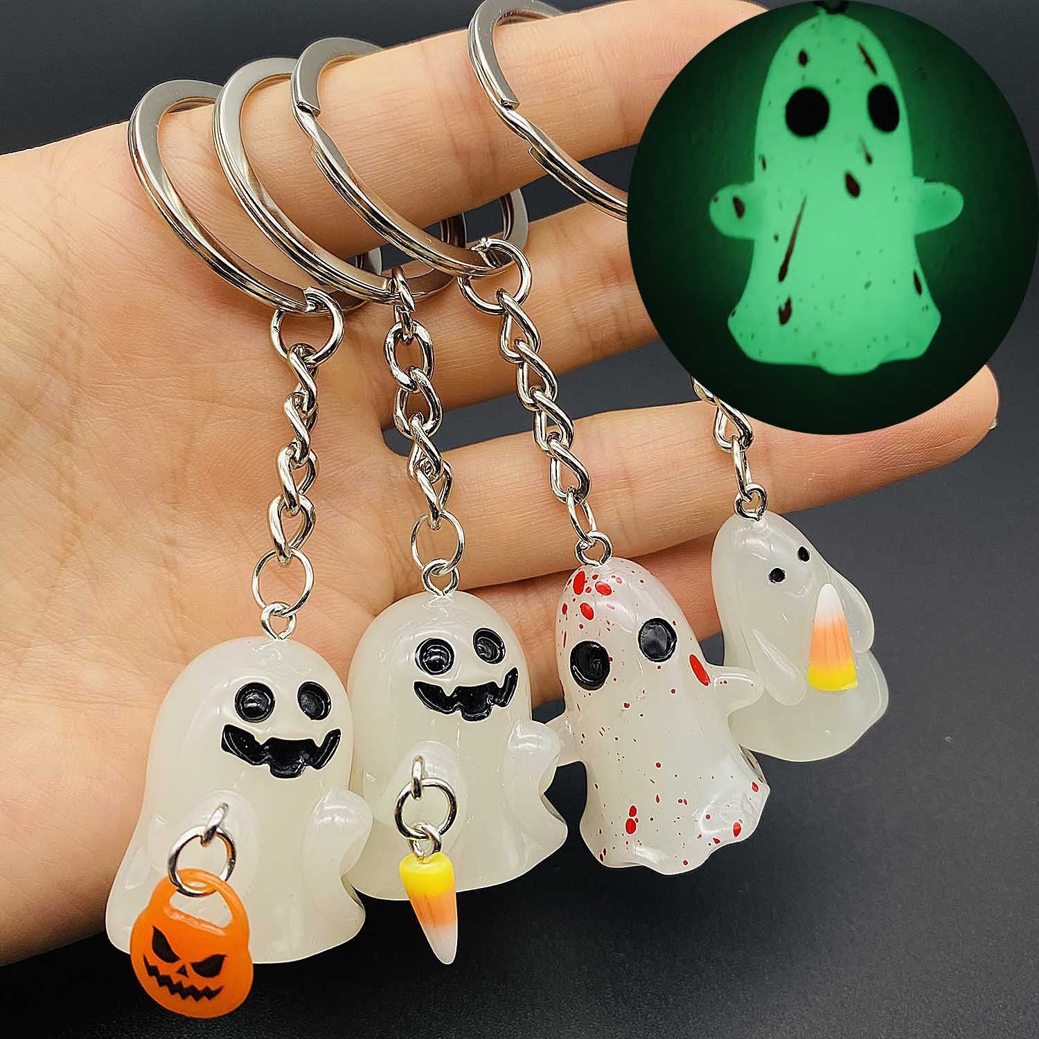 Wholesale Decorative  Ghost Resin Keychain Glow-in-the-Dark 3D Backpack Charm