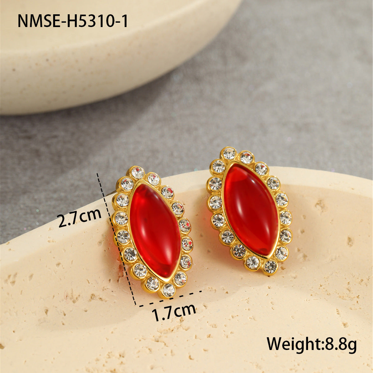 Wholesale Stainless Steel Earrings  Exaggerated  Marquise-Shaped Diamond-Encrusted Earrings