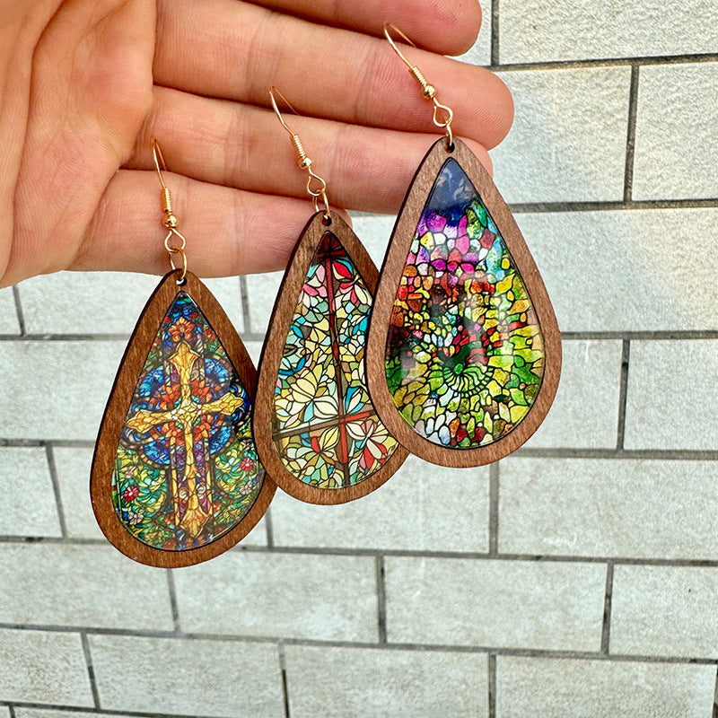 Wholesale Fashion Acrylic Drop Earrings with Church Pattern Print - Jewelry Accessory for Resale