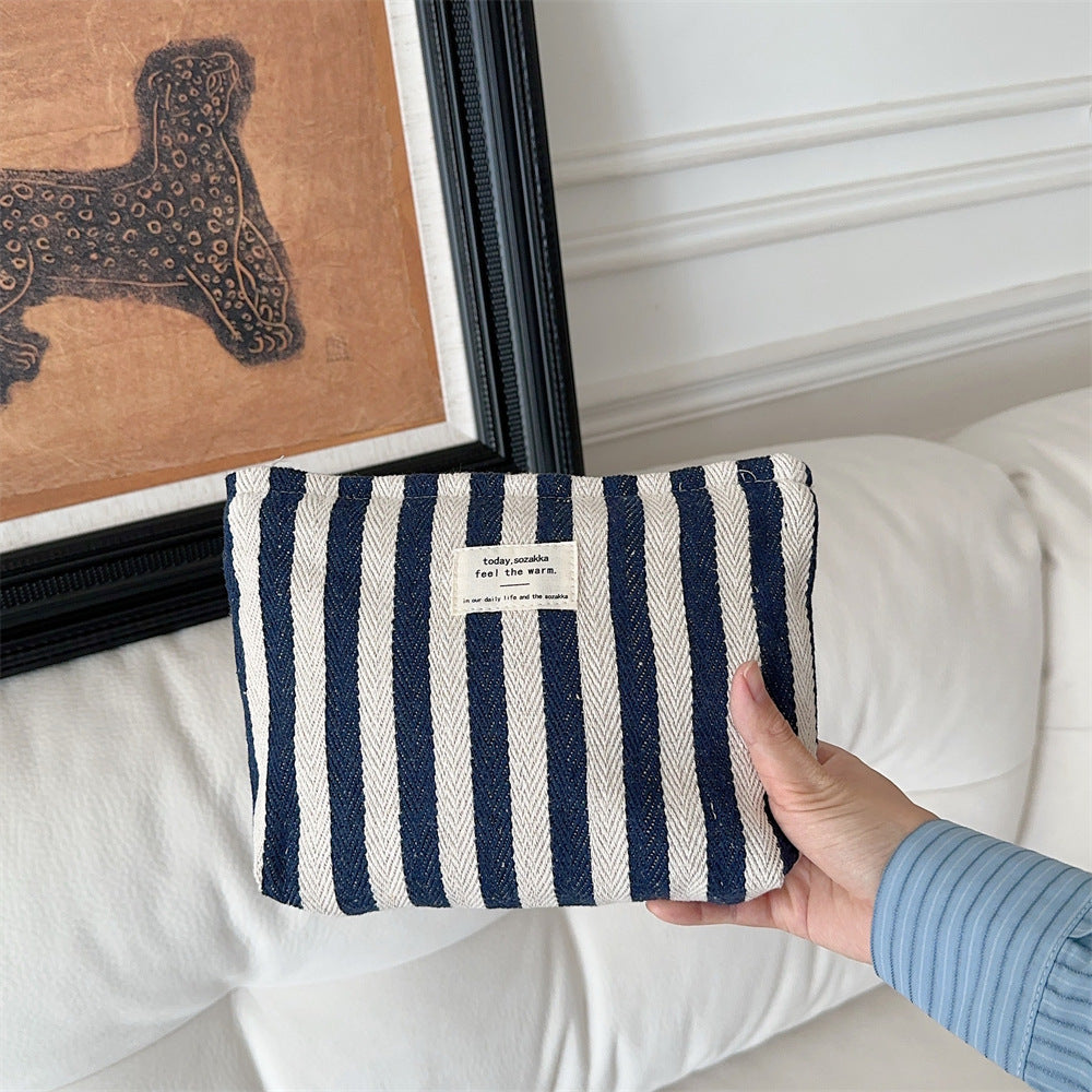 Wholesale Chic Striped Canvas Makeup Bag For Women Large Capacity Portable Toiletry Organizer Everyday Use Great For Resale