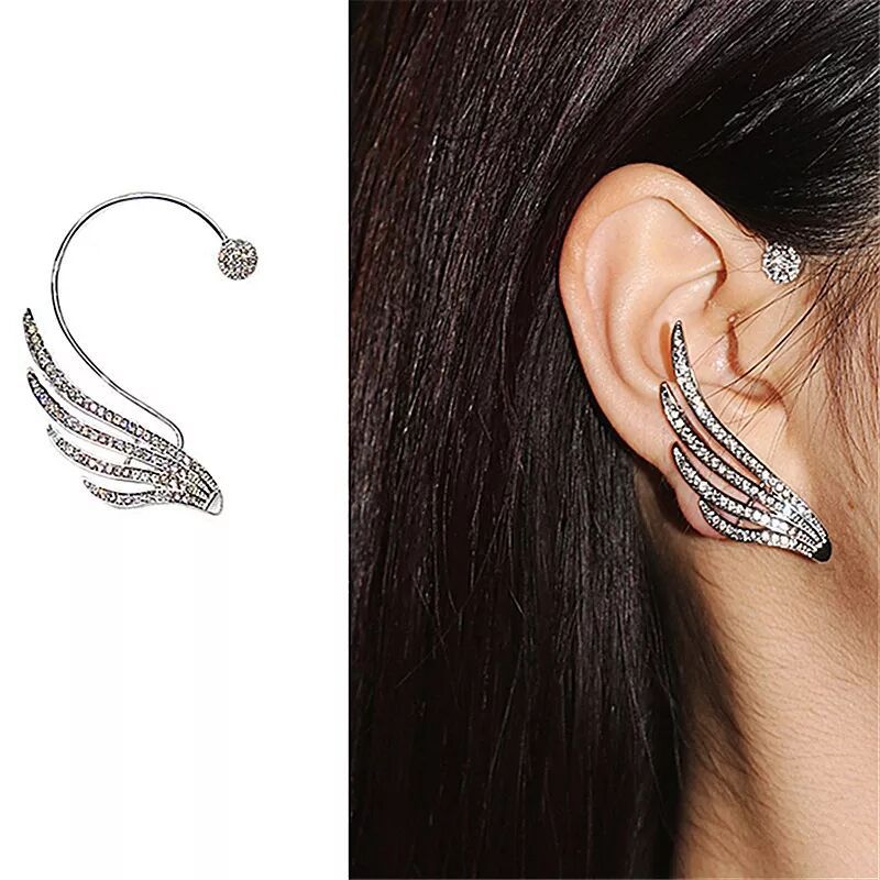 Wholesale Flash Diamond Wings Ear Clip Earrings