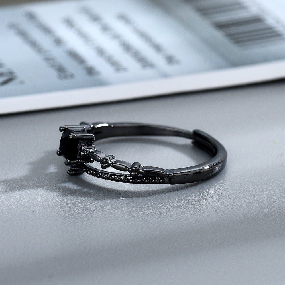 Wholesale  Inlaid with Black Square Zircon Personality Delicate Rings