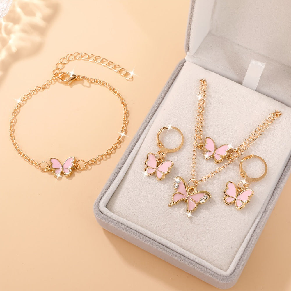 Wholesale Butterfly Design Layering Jewelry Set Zinc Alloy Necklace Earrings Bracelet Fashion Accessory For Women Gift